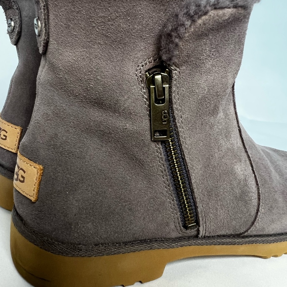 UGG Gray Suede Boots with Tan Accents
